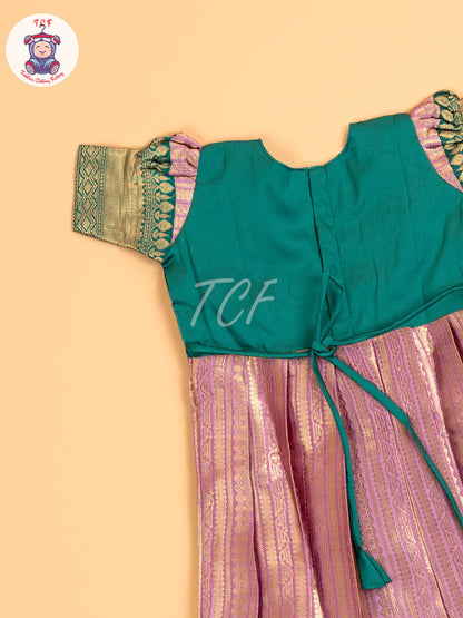 Green & Light Lavender - Girls Readymade Long Frock
