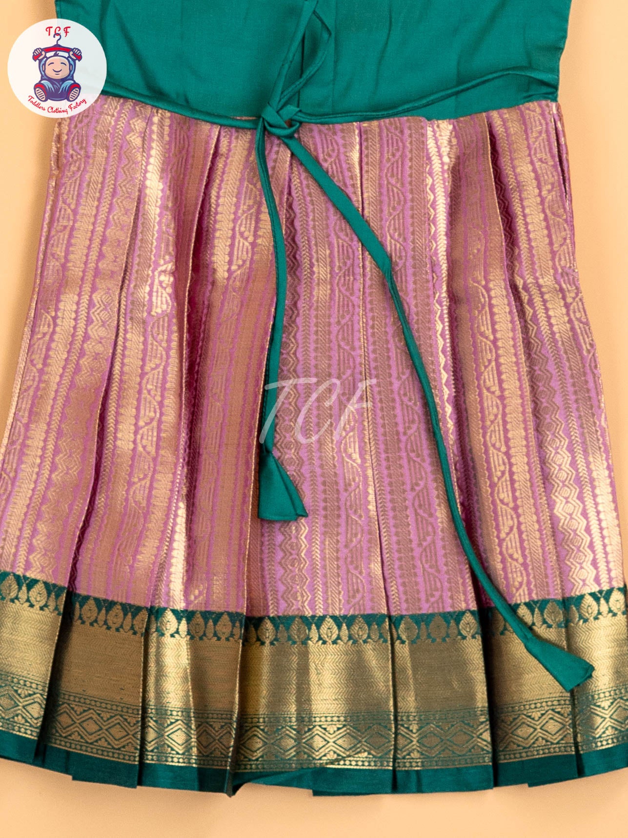 Green & Light Lavender - Girls Readymade Long Frock