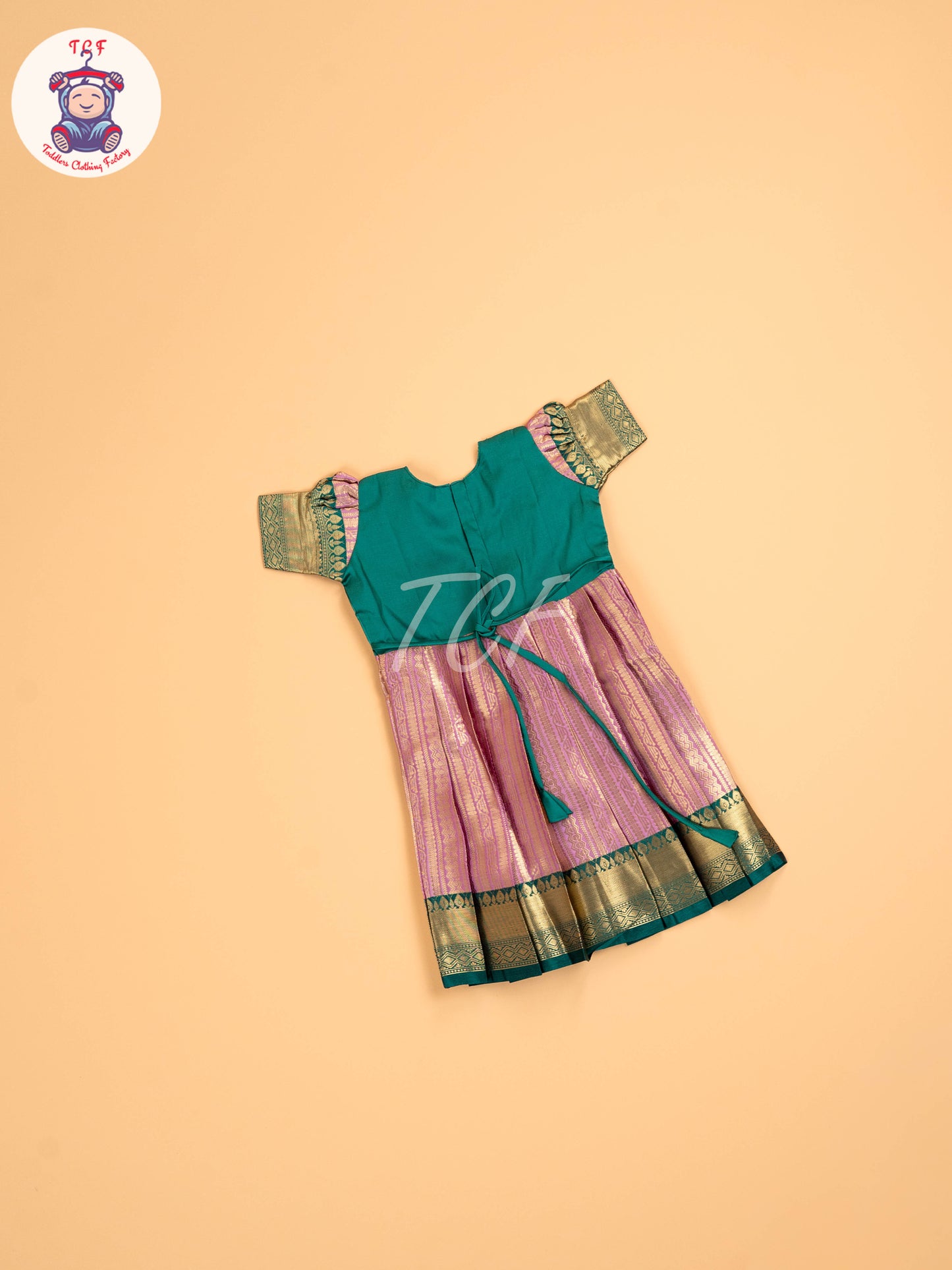 Green & Light Lavender - Girls Readymade Long Frock