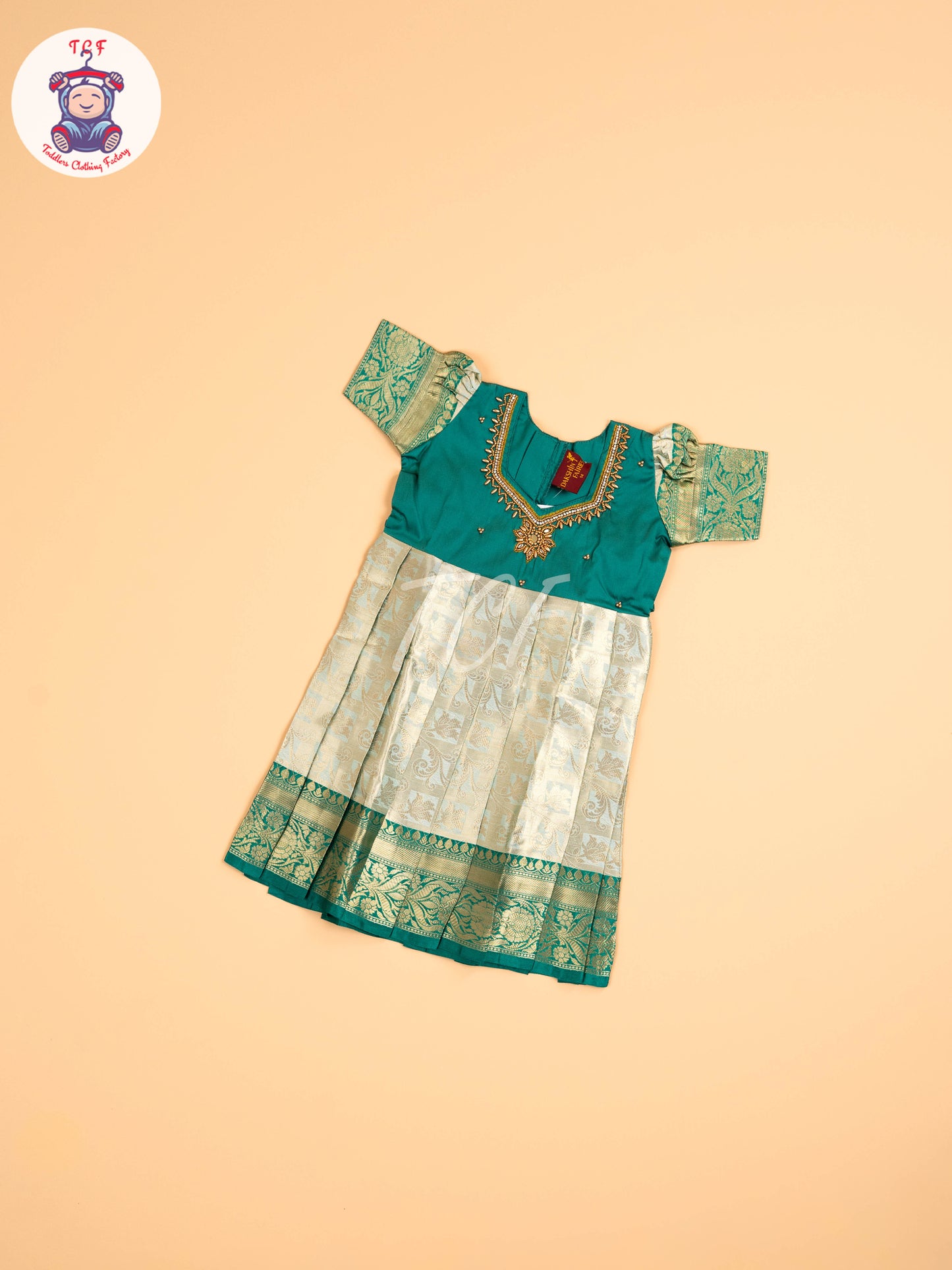 Light Green & Pista Green - Girls Readymade Long Frock
