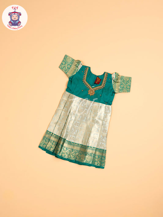 Light Green & Pista Green - Girls Readymade Long Frock