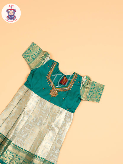 Light Green & Pista Green - Girls Readymade Long Frock