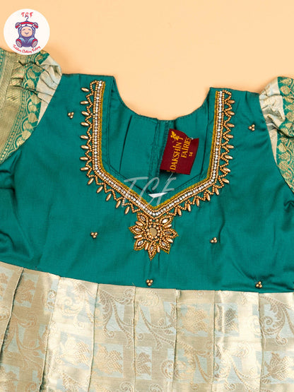 Light Green & Pista Green - Girls Readymade Long Frock