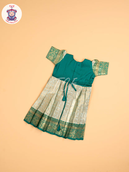 Light Green & Pista Green - Girls Readymade Long Frock