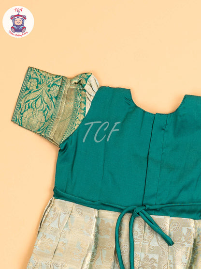 Light Green & Pista Green - Girls Readymade Long Frock