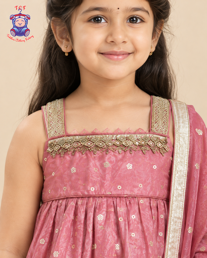 Onion Pink - Embroidered Plazzo Set with Dupatta