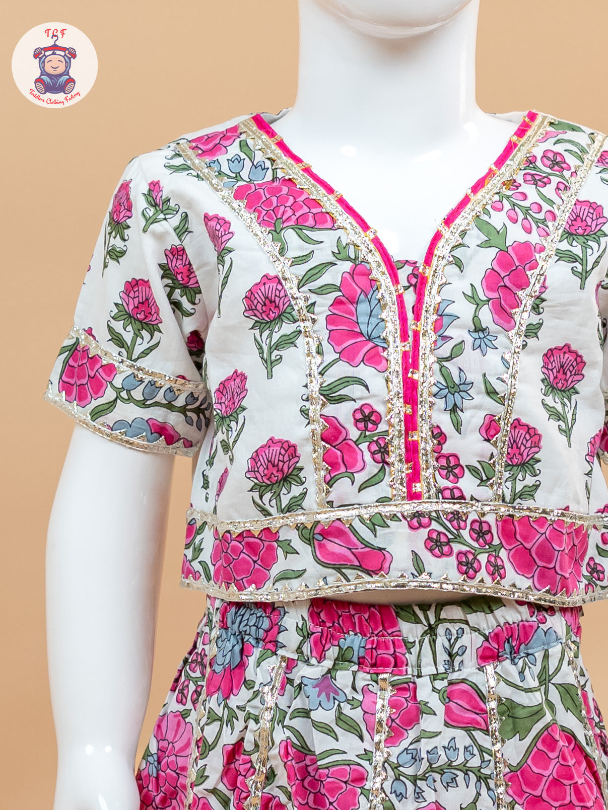 Pink & White - Floral Printed Girls Lehenga Choli