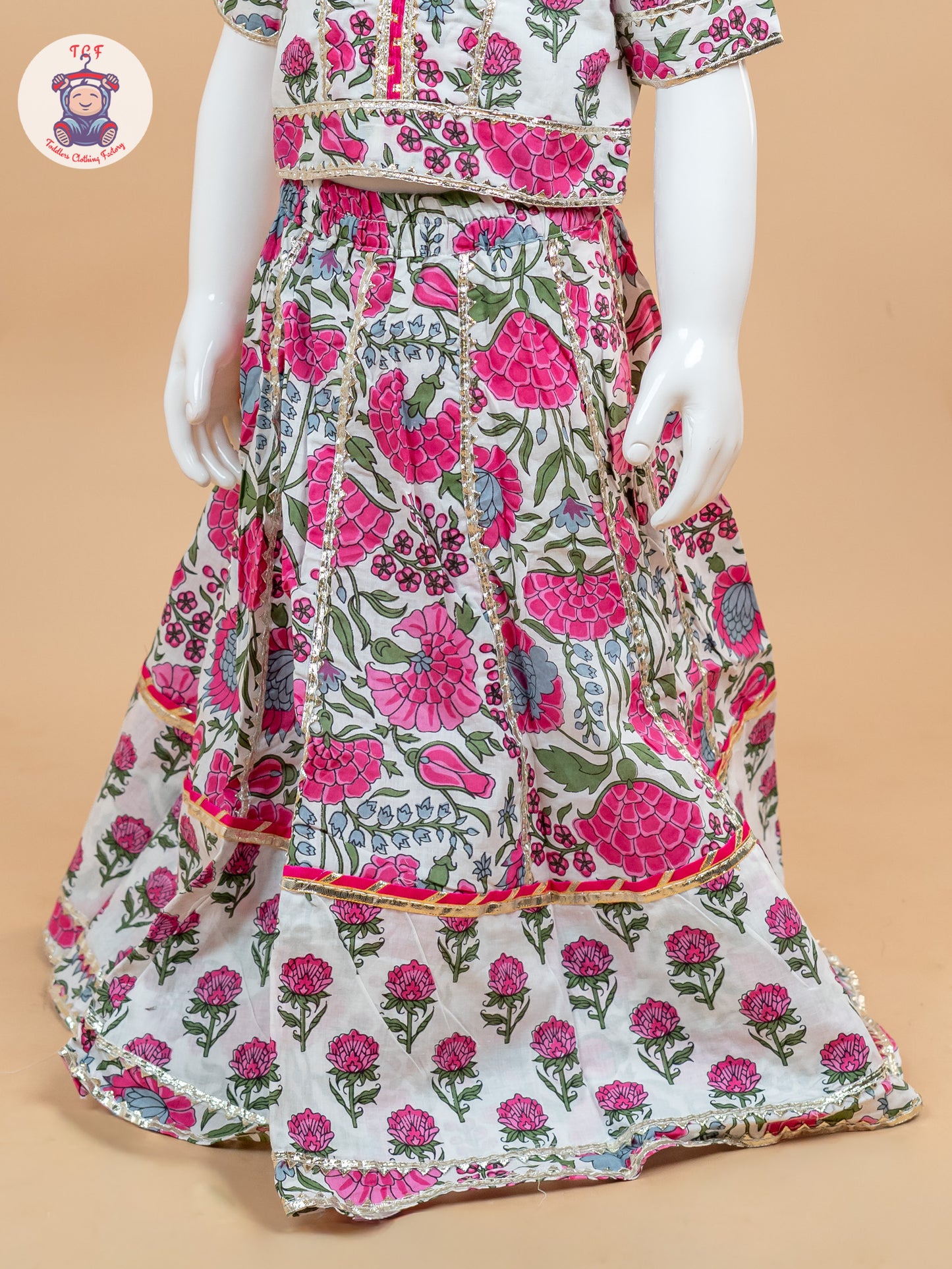 Pink & White - Floral Printed Girls Lehenga Choli