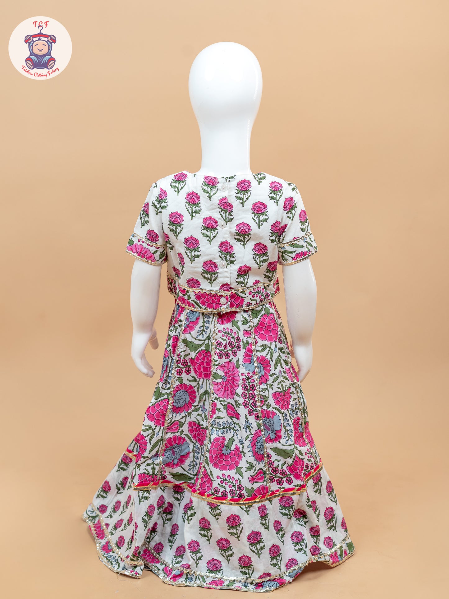Pink & White - Floral Printed Girls Lehenga Choli
