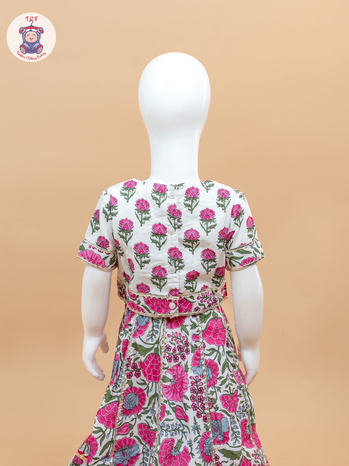 Pink & White - Floral Printed Girls Lehenga Choli