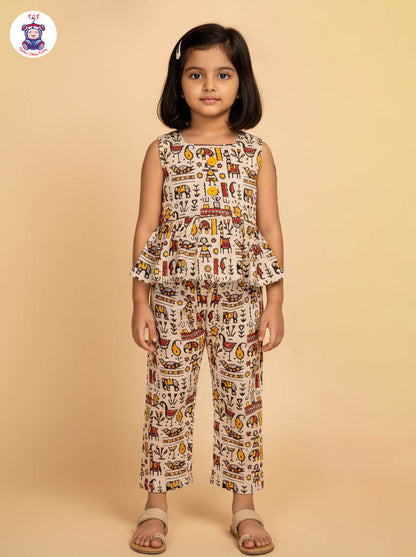 Cream - Girls Readymade Printed Kalamakari Sets