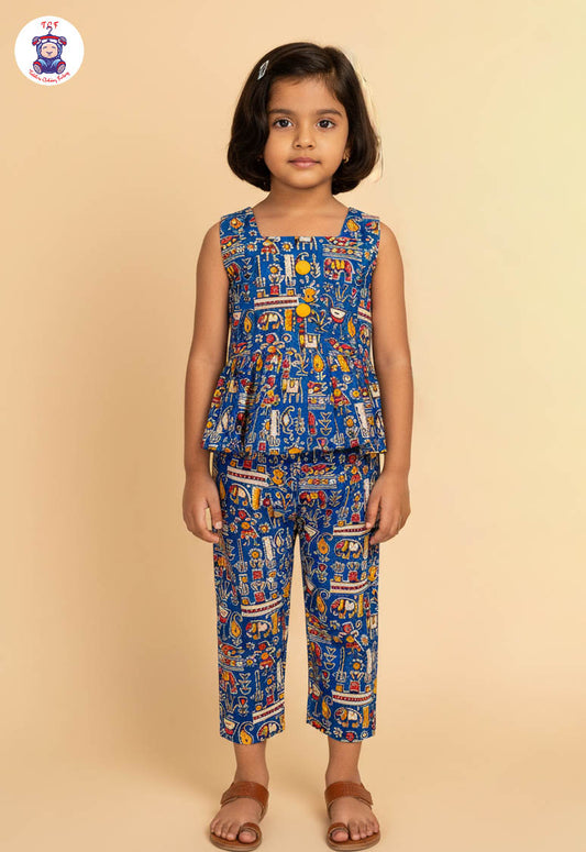 Blue - Girls Readymade Printed Kalamakari Sets