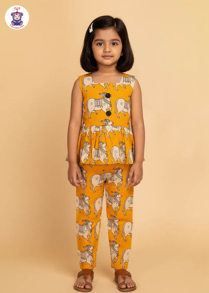 Mustard - Girls Readymade Printed Kalamakari Sets
