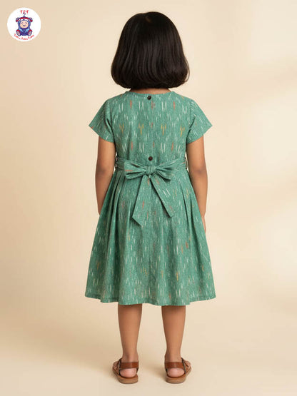 Pista Green - Girls Readymade Ikat Frock