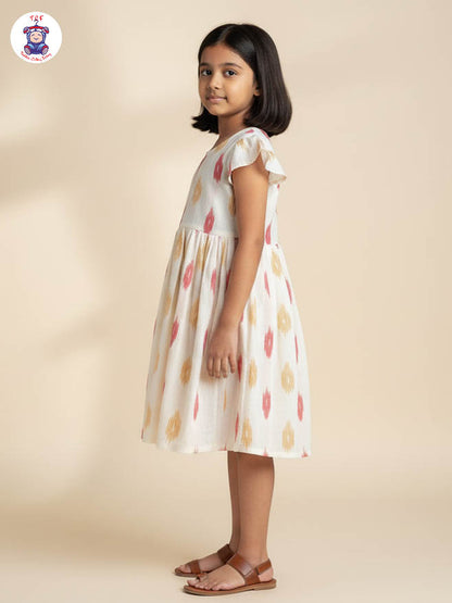 Half White - Girls Readymade Ikat Frock