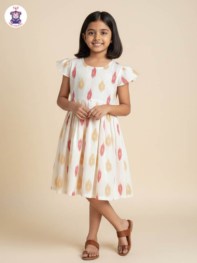 Half White - Girls Readymade Ikat Frock