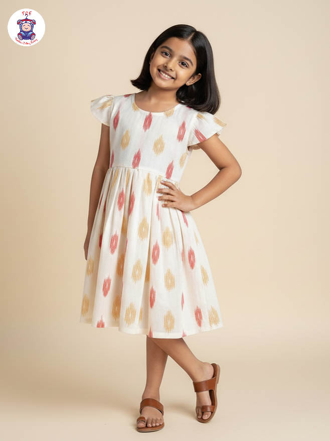 Half White - Girls Readymade Ikat Frock