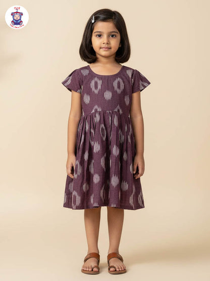 Wine - Girls Readymade Ikat Frock