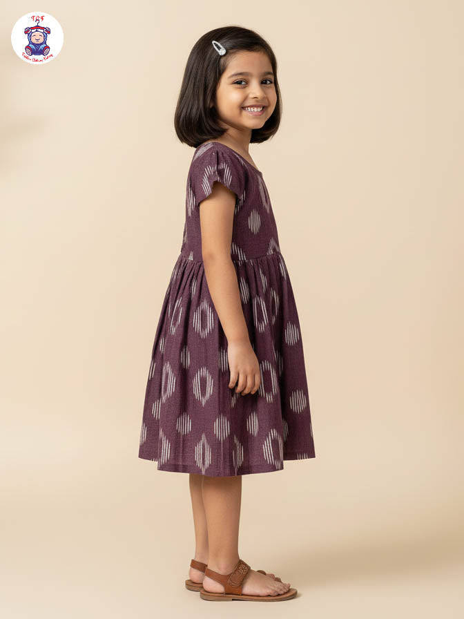 Wine - Girls Readymade Ikat Frock