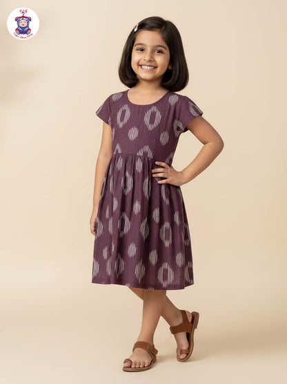 Wine - Girls Readymade Ikat Frock