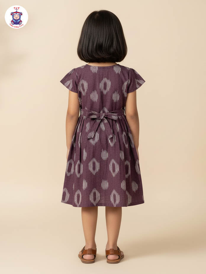 Wine - Girls Readymade Ikat Frock