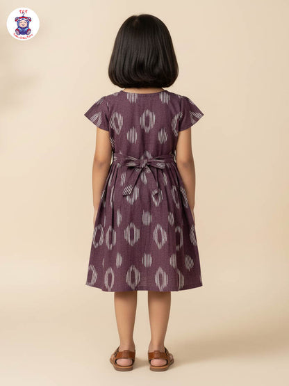 Wine - Girls Readymade Ikat Frock