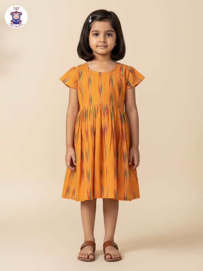 Yellow - Girls Readymade Ikat Frock