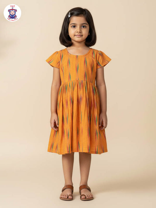 Yellow - Girls Readymade Ikat Frock