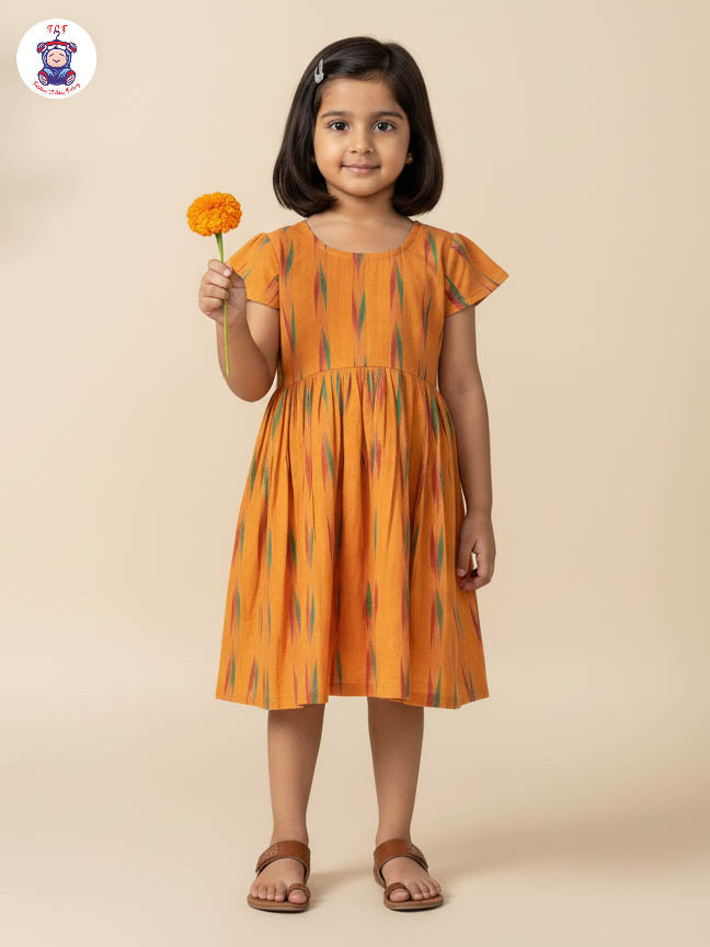 Yellow - Girls Readymade Ikat Frock
