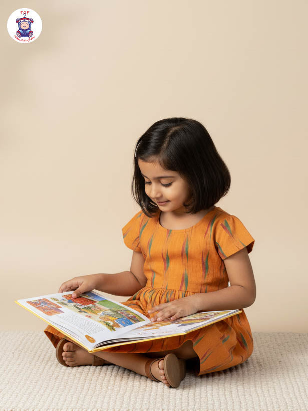 Yellow - Girls Readymade Ikat Frock