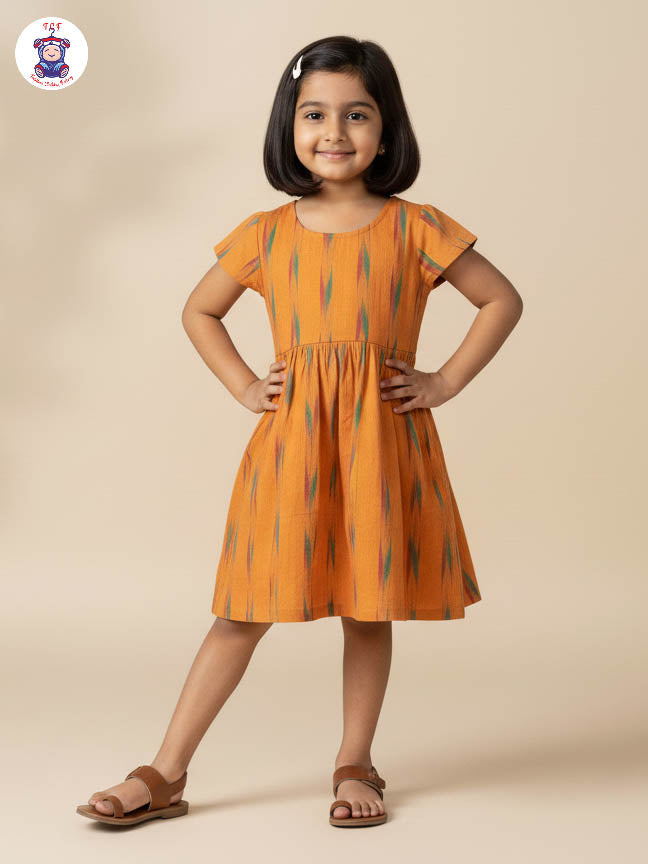 Yellow - Girls Readymade Ikat Frock