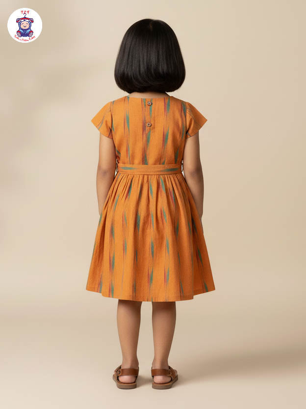 Yellow - Girls Readymade Ikat Frock
