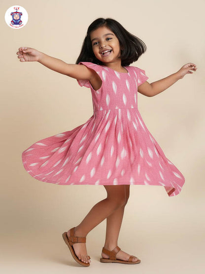 Pink - Girls Readymade Ikat Frock