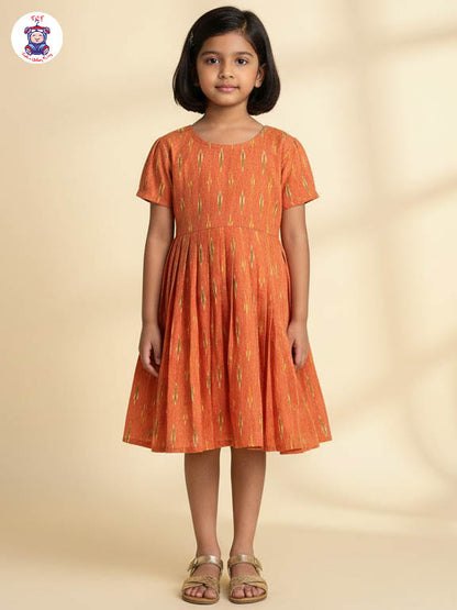 Orange - Girls Readymade Ikat Frock