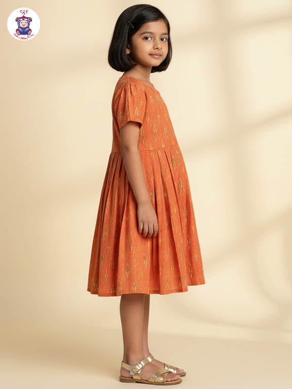 Orange - Girls Readymade Ikat Frock