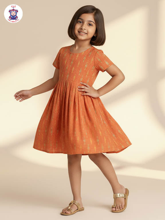 Orange - Girls Readymade Ikat Frock
