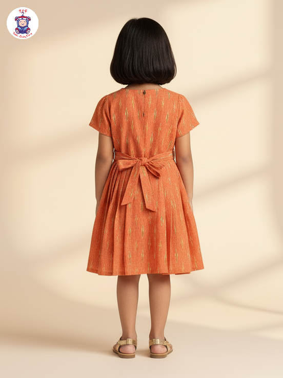Orange - Girls Readymade Ikat Frock