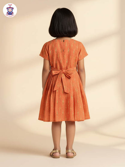 Orange - Girls Readymade Ikat Frock