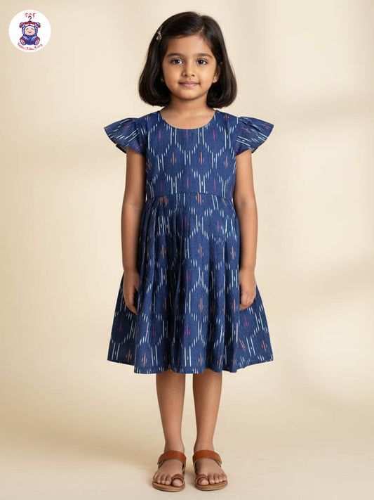 Navy Blue - Girls Readymade Ikat Frock