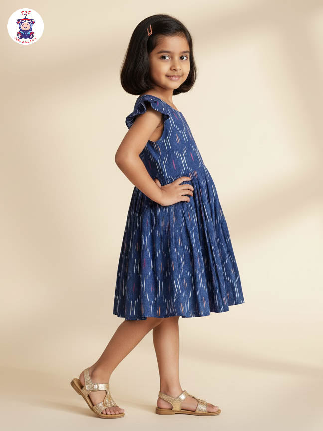 Navy Blue - Girls Readymade Ikat Frock