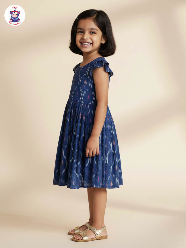 Navy Blue - Girls Readymade Ikat Frock