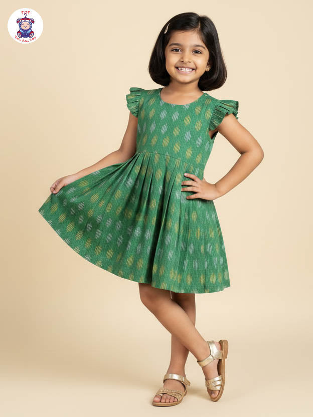 Dark Green - Girls Readymade Ikat Frock