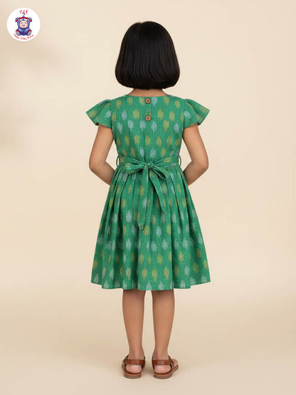 Dark Green - Girls Readymade Ikat Frock