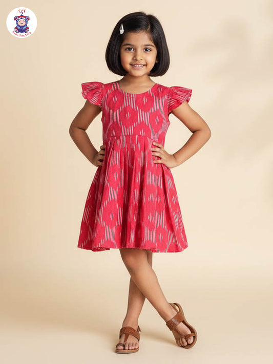 Red - Girls Readymade Ikat Frock