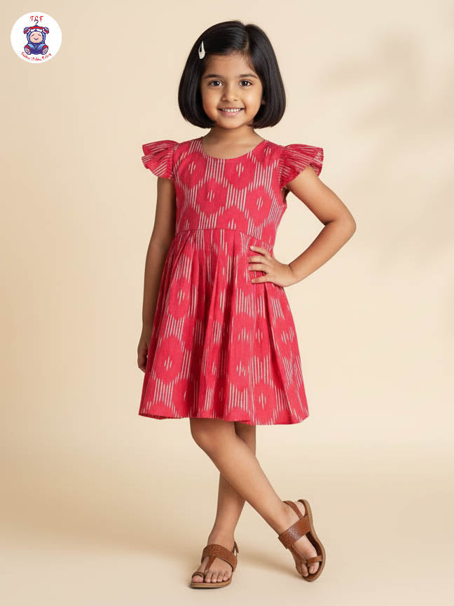 Red - Girls Readymade Ikat Frock