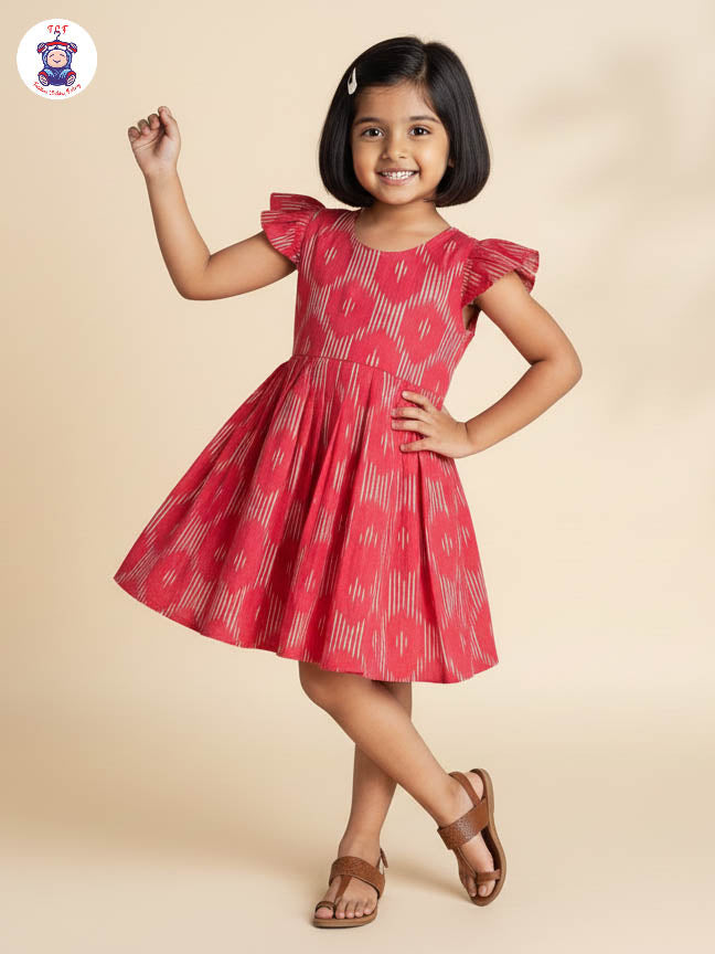 Red - Girls Readymade Ikat Frock