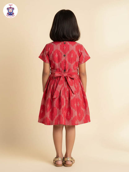 Red - Girls Readymade Ikat Frock