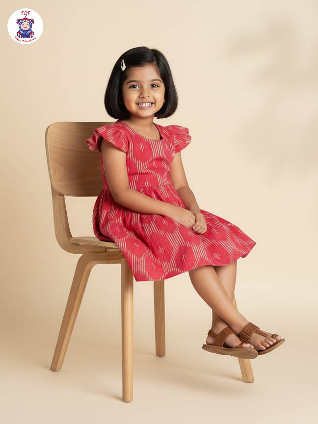 Red - Girls Readymade Ikat Frock