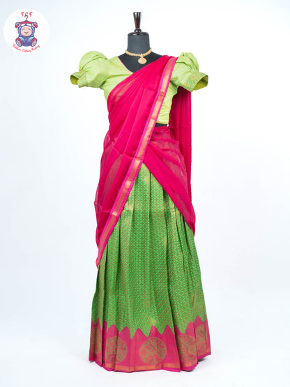 Parrot Green & Pink - Adult Readymade Half Saree
