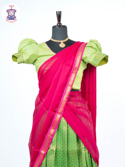 Parrot Green & Pink - Adult Readymade Half Saree